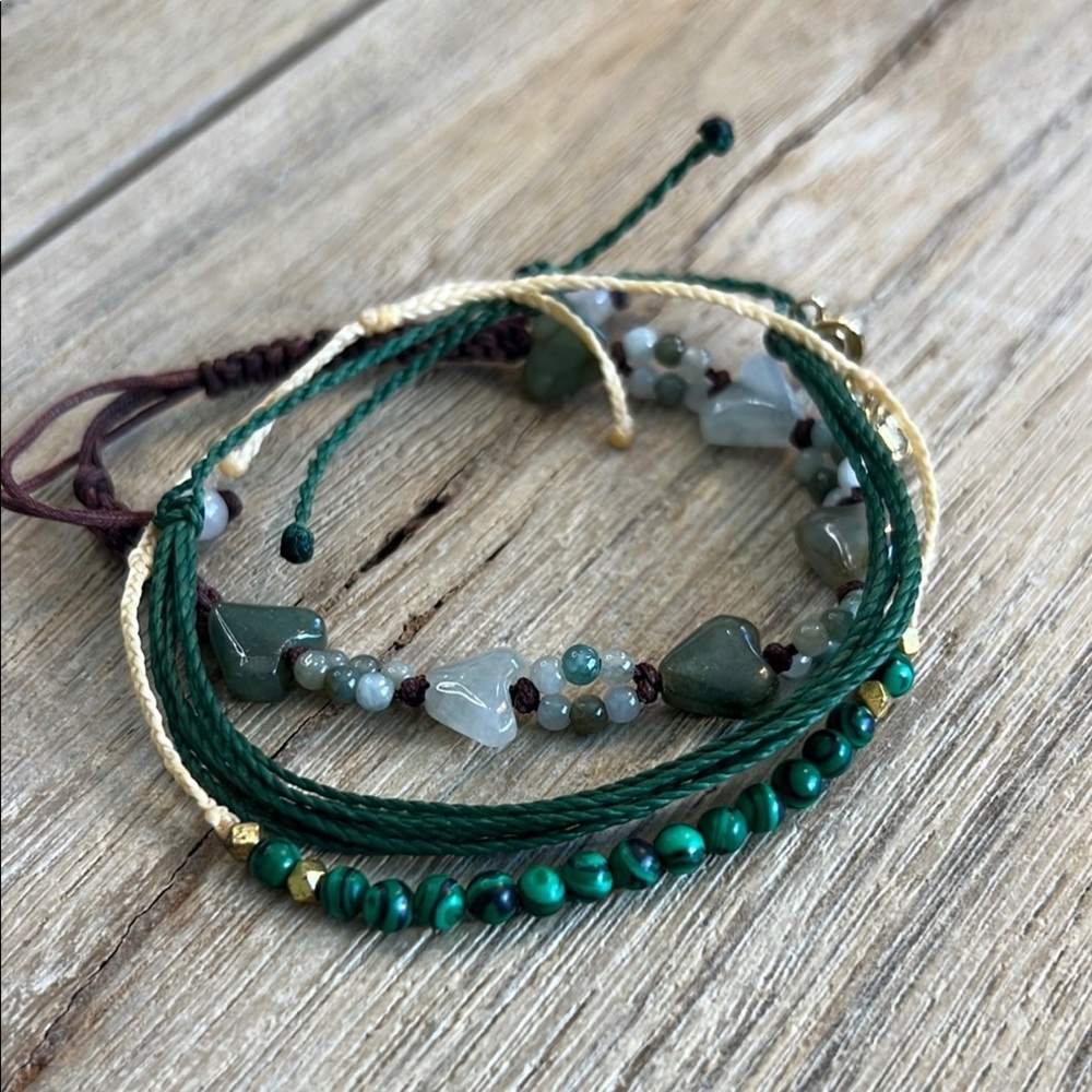Pura Vida Bracelet Bundle Malachite Stone Rock Bead Green Gold Healing Rare